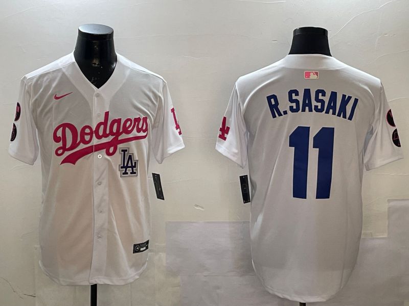 Men Los Angeles Dodgers #11 R.Sasaki White Jointly Name Game 2025 Nike MLB Jersey style 8